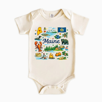 Maine Kids T-Shirt – Pine Tree State Icons