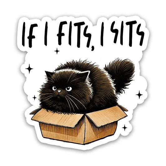 If I Fits I Sits Funny Black Cat Box Sticker