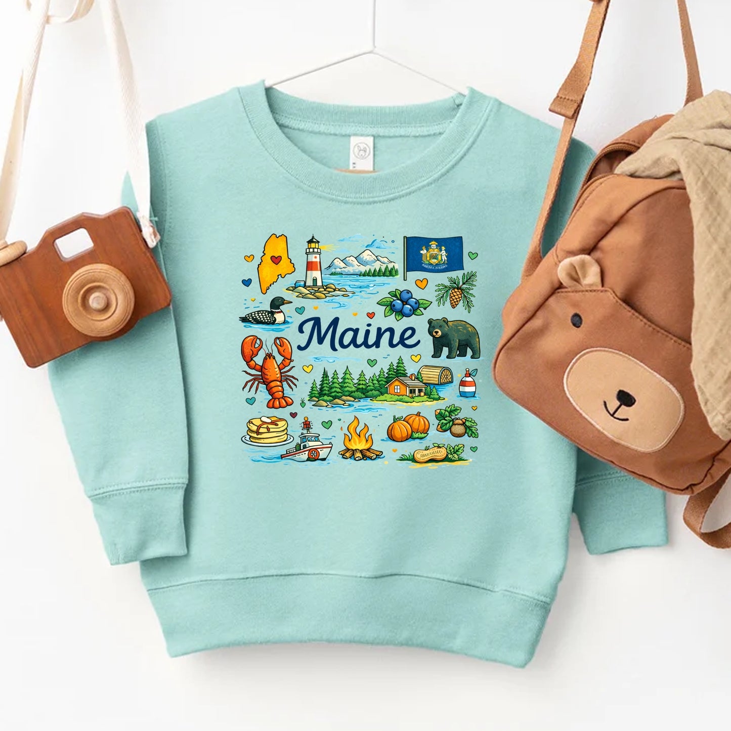 Maine Kids T-Shirt – Pine Tree State Icons