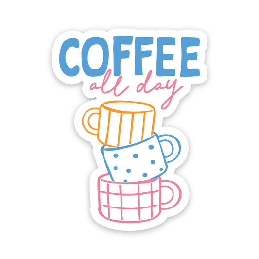 Coffee All Day Colorful Stacked Mugs Vinyl Sticker