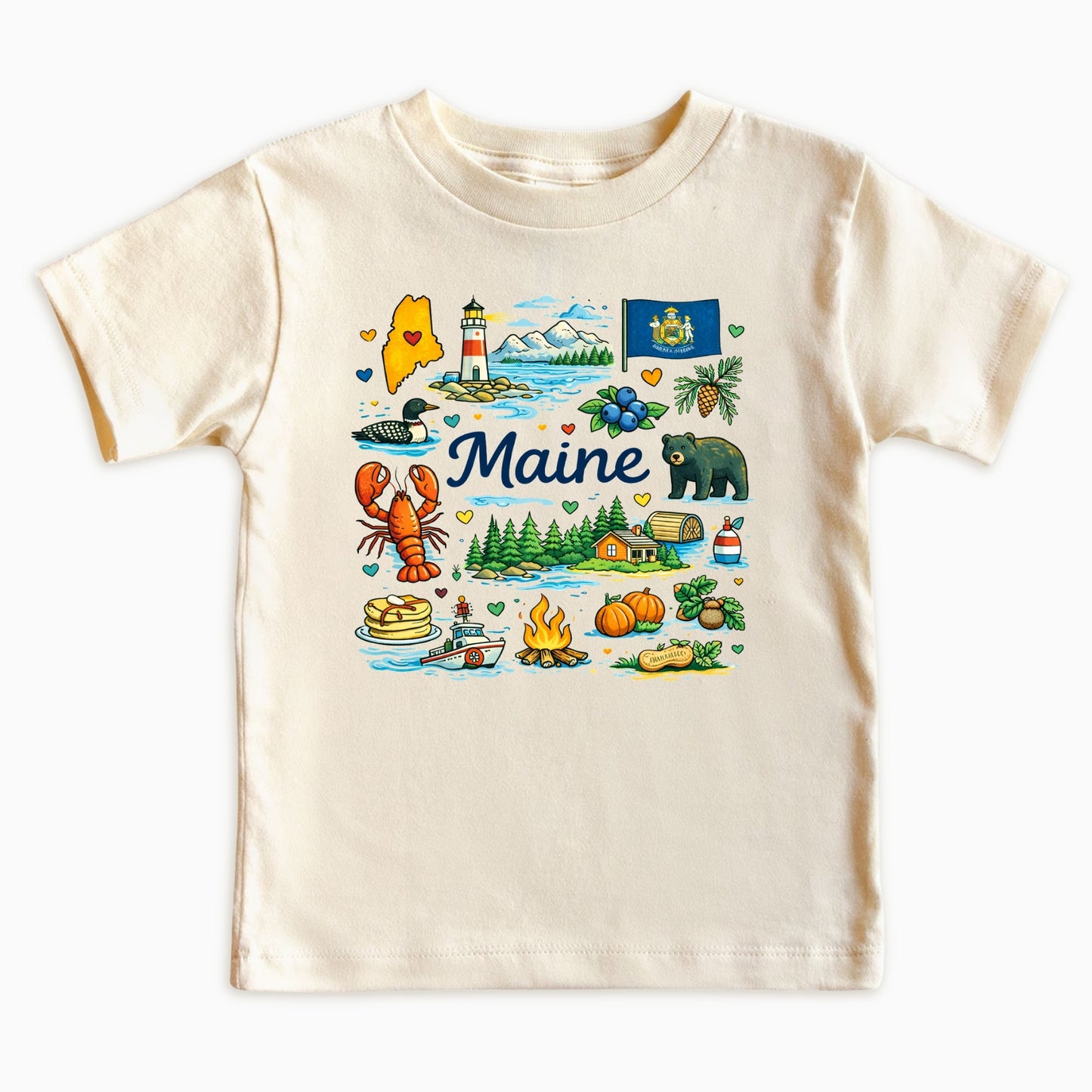 Maine Kids T-Shirt – Pine Tree State Icons