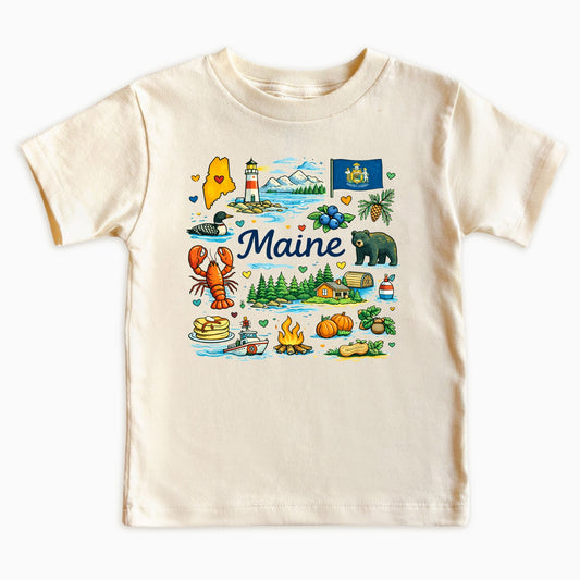 Maine Kids T-Shirt – Pine Tree State Icons
