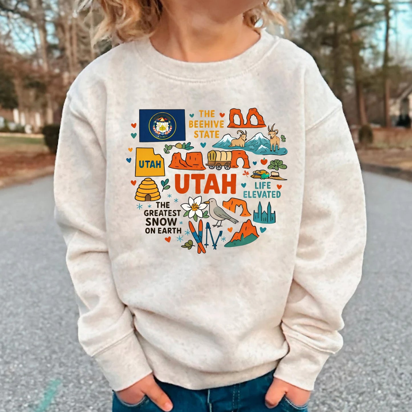Utah Kids Sweatshirt - Beehive State Icons