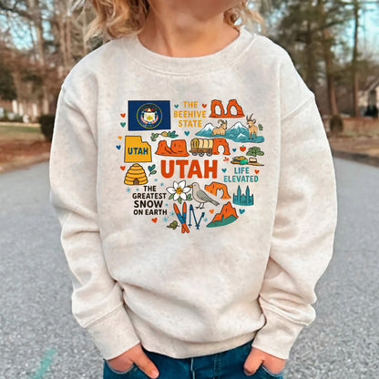 Utah Kids Sweatshirt - Beehive State Icons