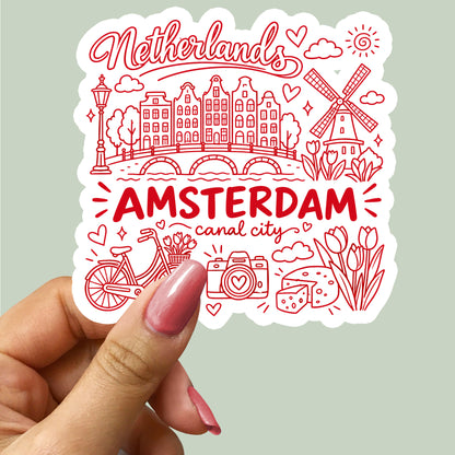 Amsterdam Netherlands Illustration Sticker