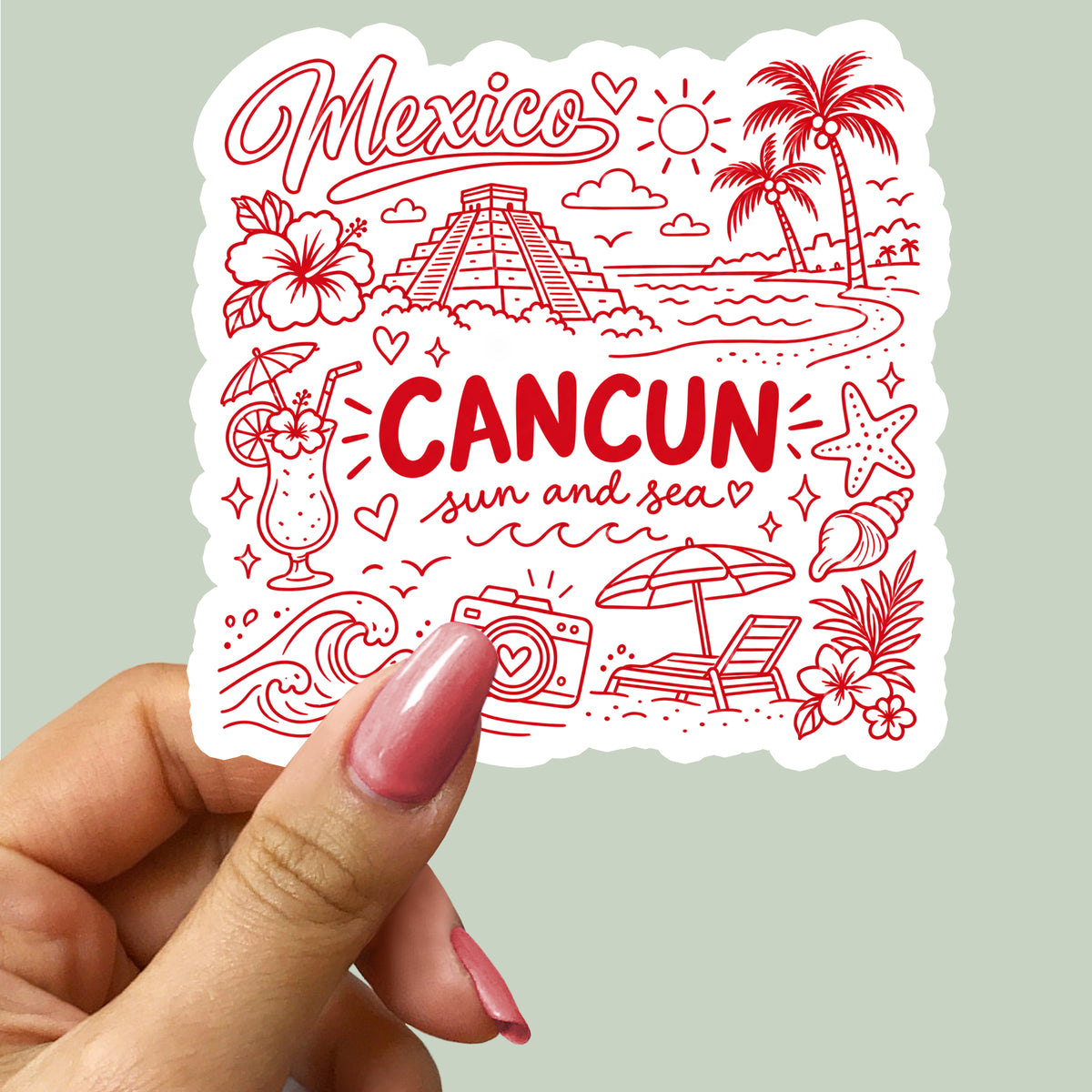 Cancun Mexico Beach Illustration Sticker