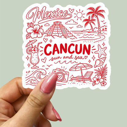 Cancun Mexico Beach Illustration Sticker