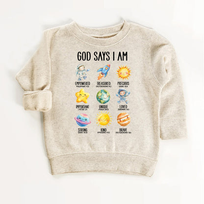 God Says I Am Space – Christian Faith Space Themed Kids Shirt