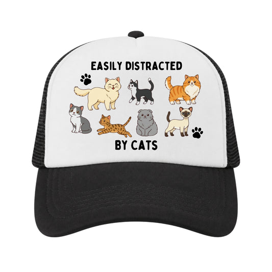 Easily Distracted by Cats - Trucker Hat for Kids, Girls Boys Cat Lover Gifts