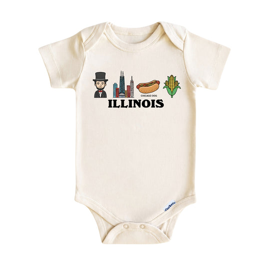 Illinois Baby Onesie ®, Chicago Baby Bodysuit for Boys Girls