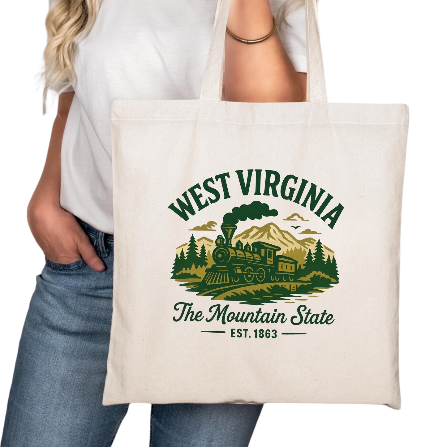 West Virginia Tote Bag, Charleston Huntington Morgantown Travel Market Bag