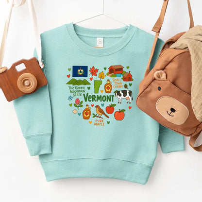 Vermont Kids Sweatshirt – Green Mountain State Icons