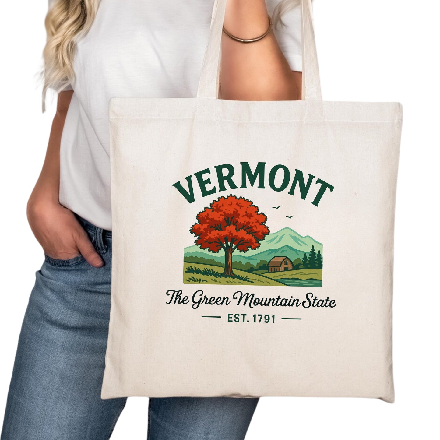 Vermont Tote Bag, Burlington Montpelier Rutland Travel Market Bag