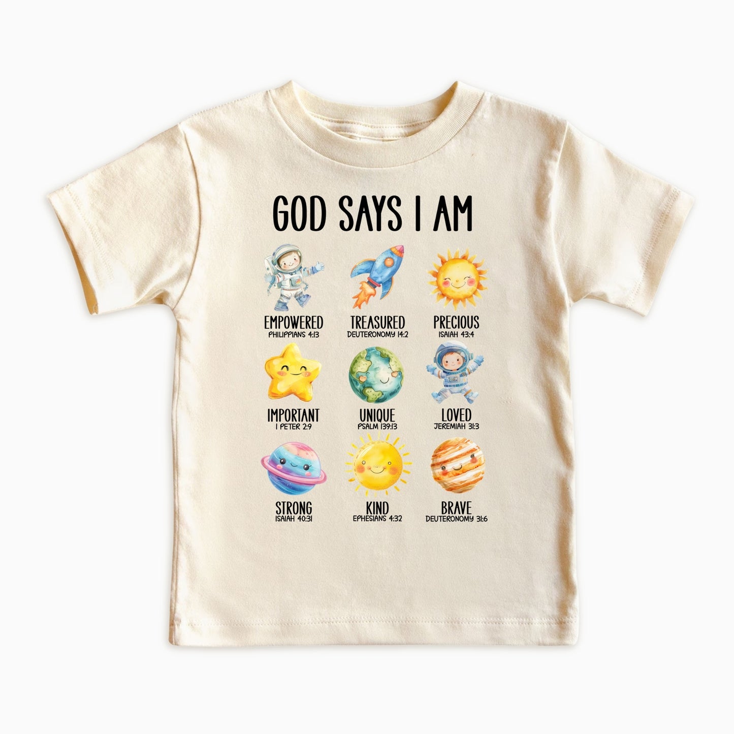 God Says I Am Space – Christian Faith Space Themed Kids Shirt