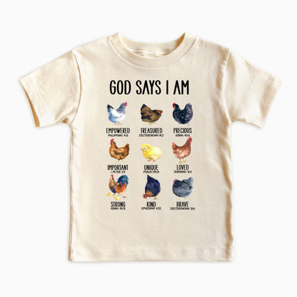 God Says I Am – Christian Chicken Theme Kids Shirt