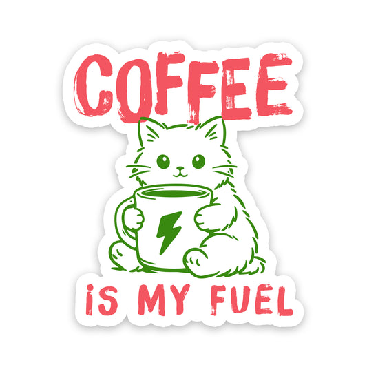 Coffee Is My Fuel Cute Cat Vinyl Sticker