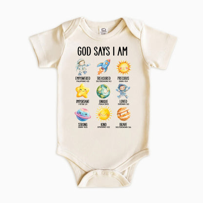 God Says I Am Space – Christian Faith Space Themed Kids Shirt
