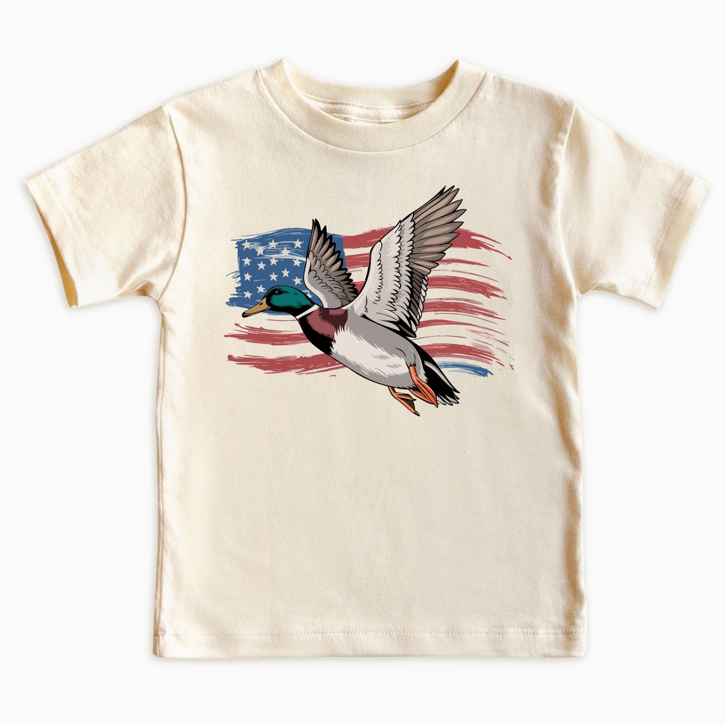 Kids Flying Mallard Duck American Flag T-Shirt