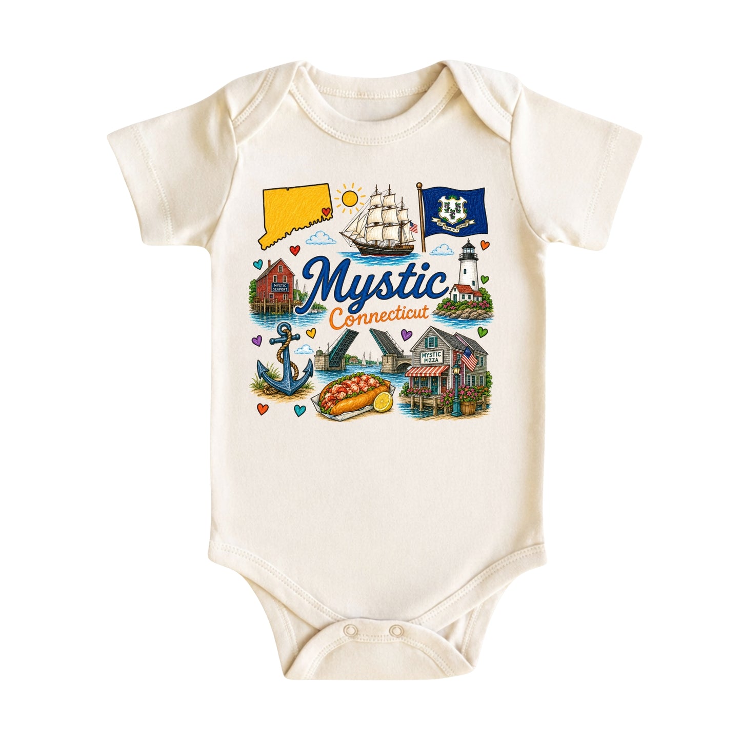 Mystic Connecticut Baby Bodysuit for Boys Girls