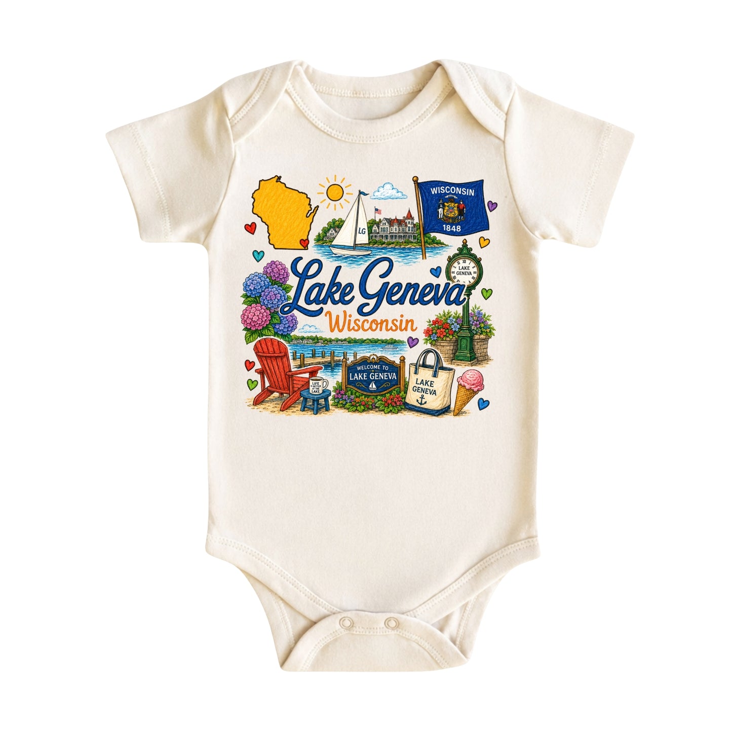Lake Geneva Wisconsin Baby Bodysuit for Boys Girls