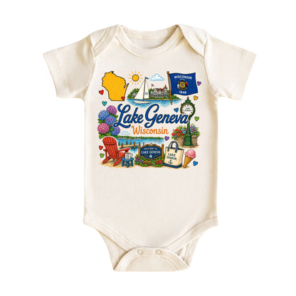 Lake Geneva Wisconsin Baby Bodysuit for Boys Girls