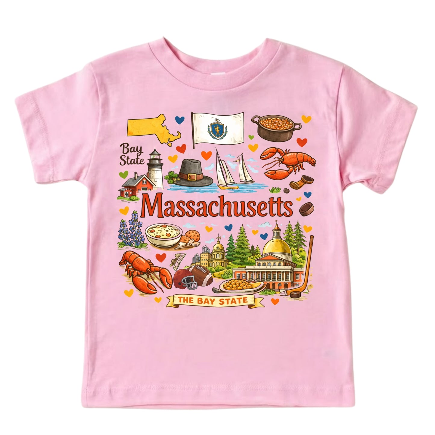 Massachusetts State Symbols Kids T-Shirt