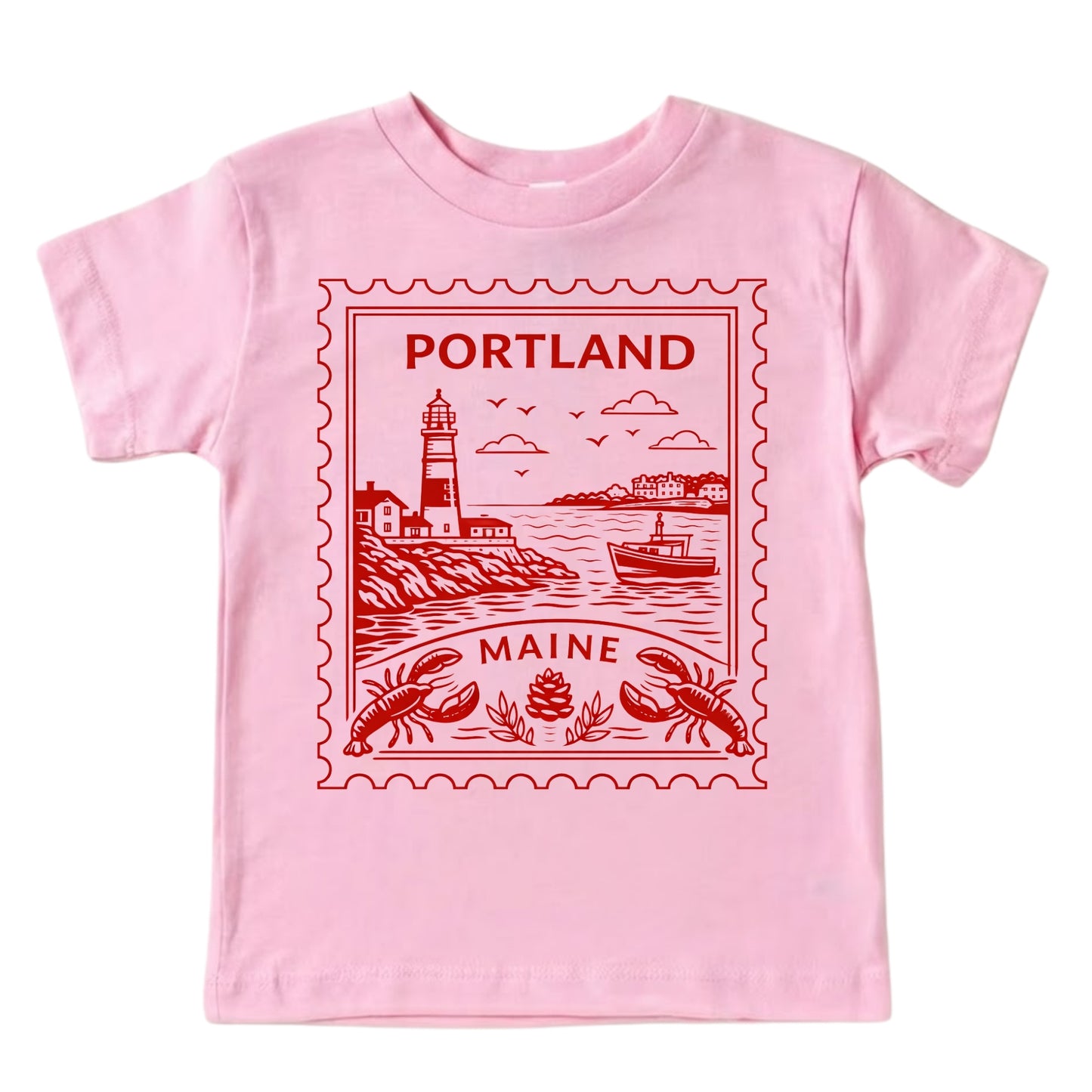 Portland Maine Kids Vintage Postage Stamp T-Shirt