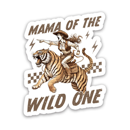 Mama of the Wild One Western Tiger Rider Retro Sticker