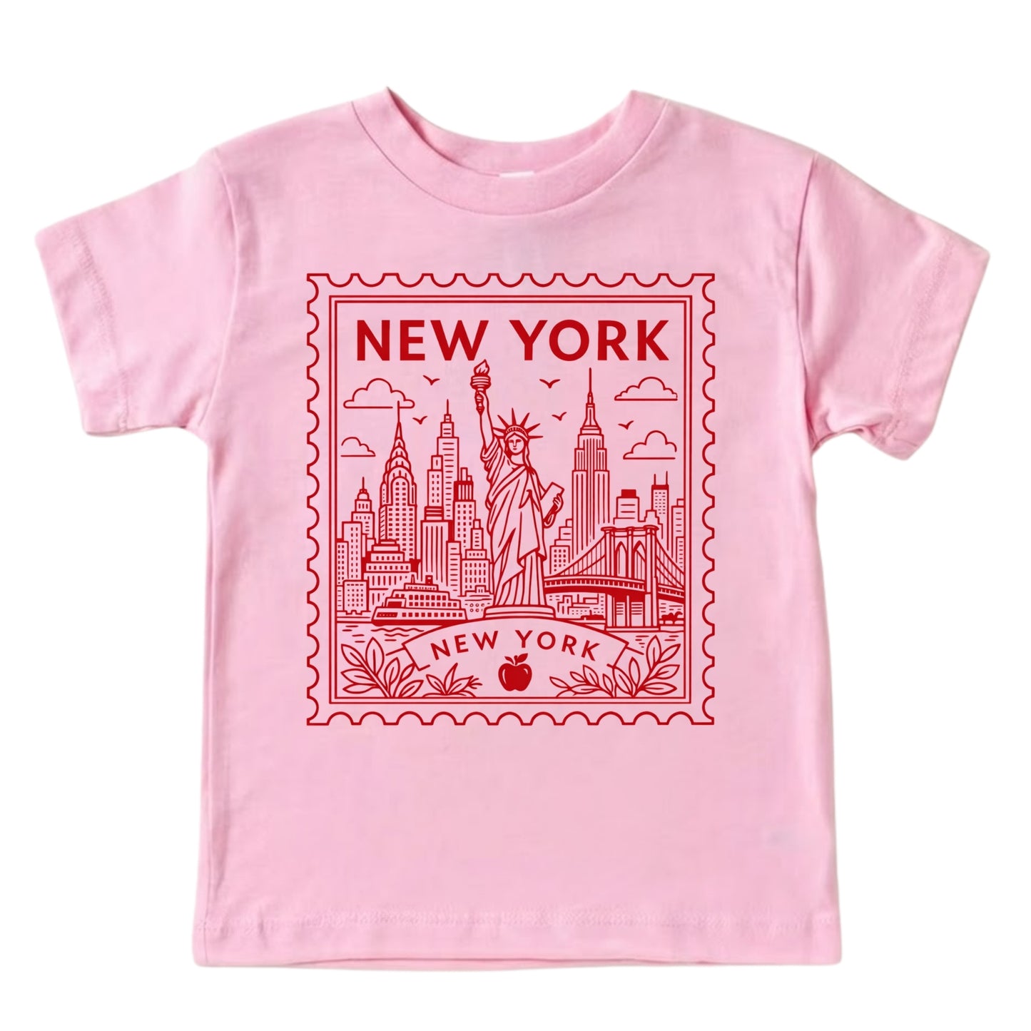 New York Kids Vintage Red Postage Stamp T-Shirt