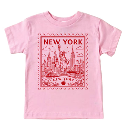 New York Kids Vintage Red Postage Stamp T-Shirt