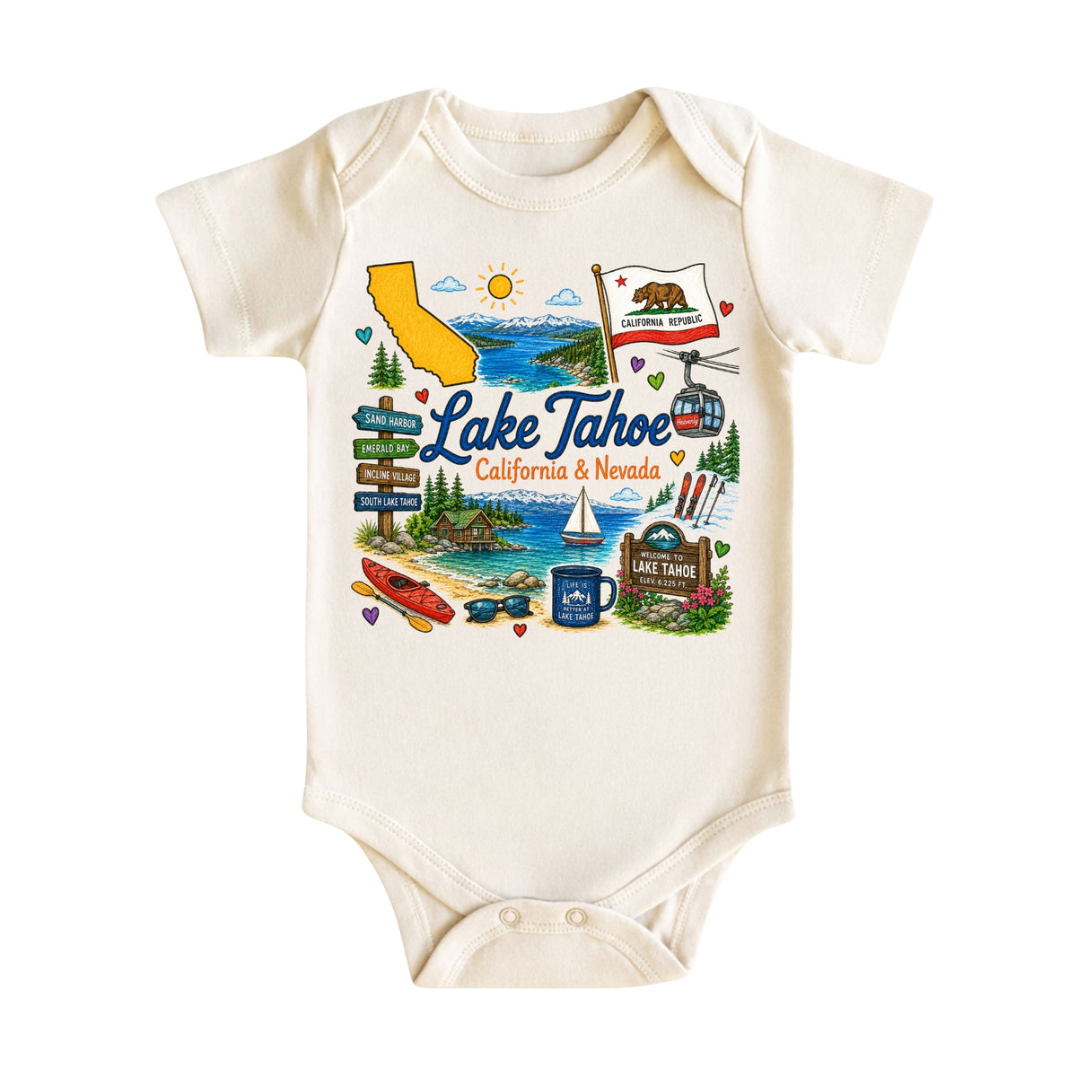 Lake Tahoe California Nevada Baby Bodysuit for Boys Girls