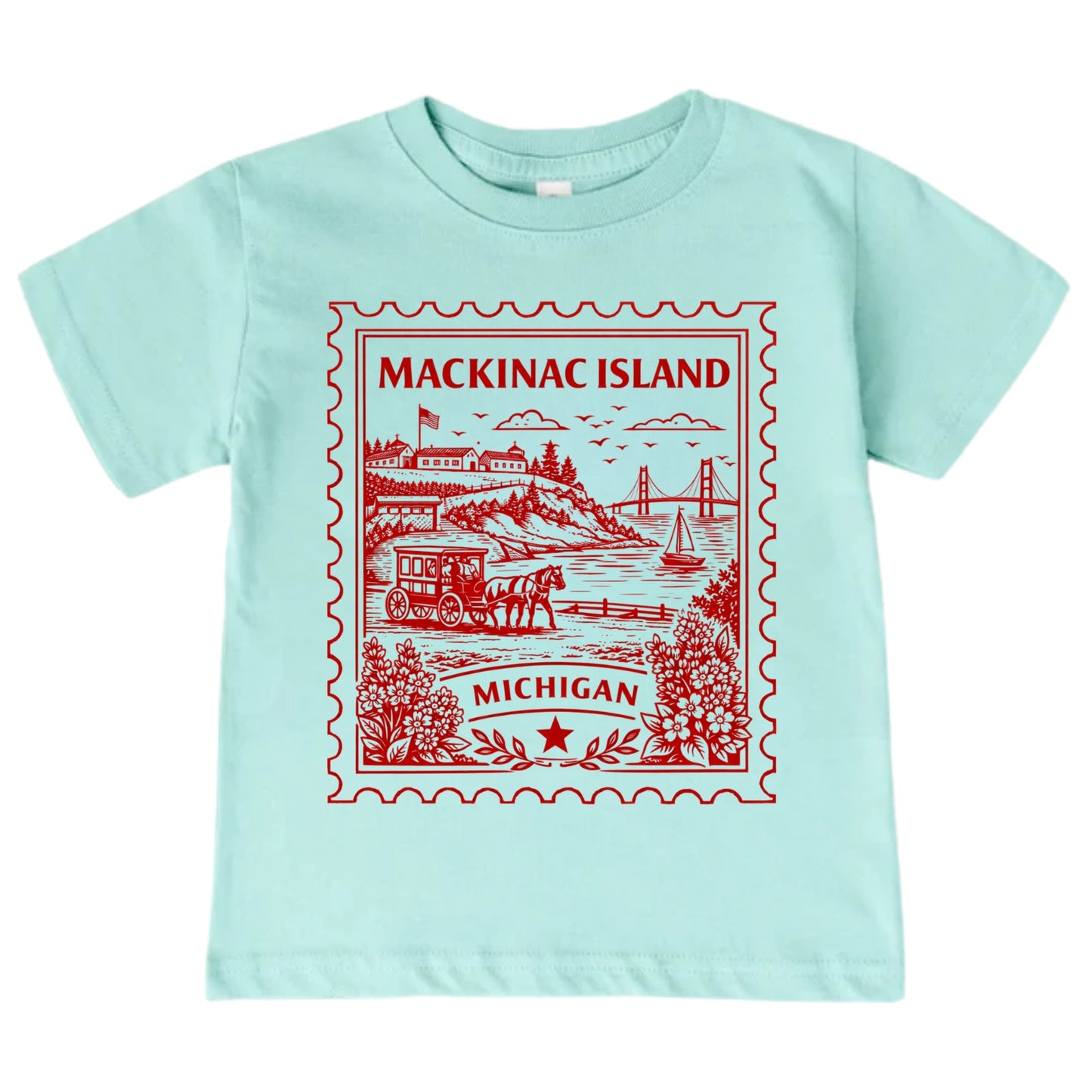 Mackinac Island Michigan Kids Vintage Postage Stamp T-Shirt