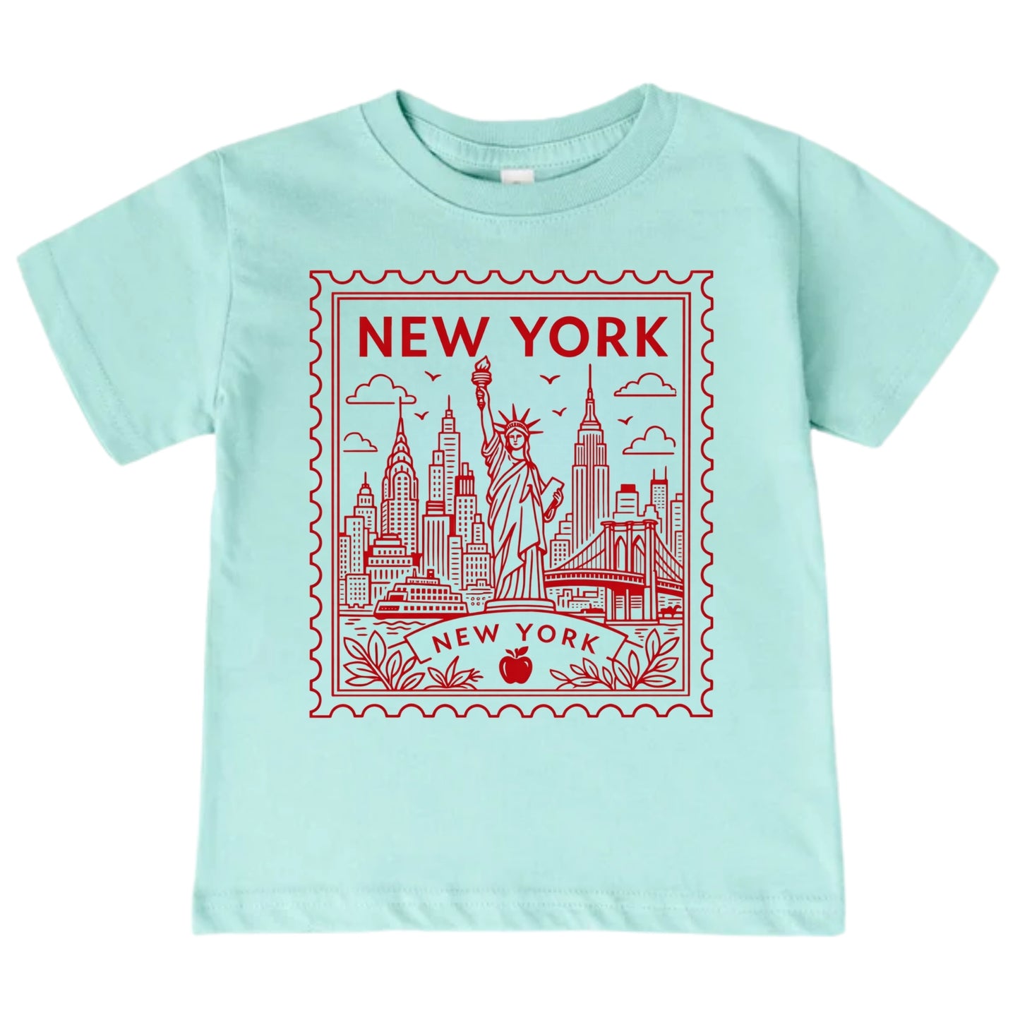 New York Kids Vintage Red Postage Stamp T-Shirt