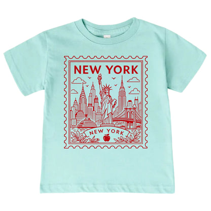 New York Kids Vintage Red Postage Stamp T-Shirt