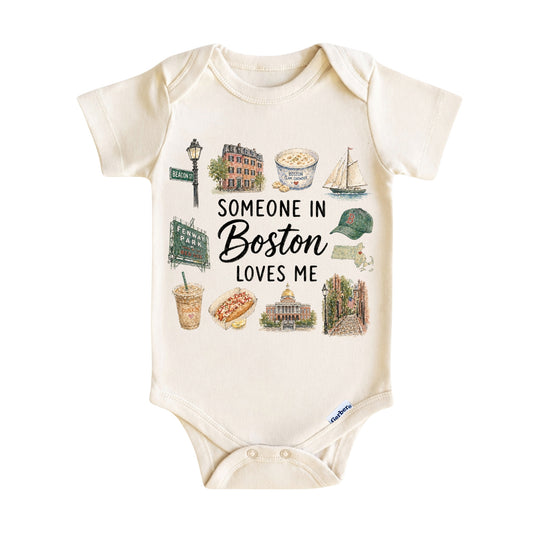 Someone in Boston Loves Me Baby Onesie ®, Boston Baby Bodysuit for Boys Girls, Massachusetts Gift, Long Distance Outfit