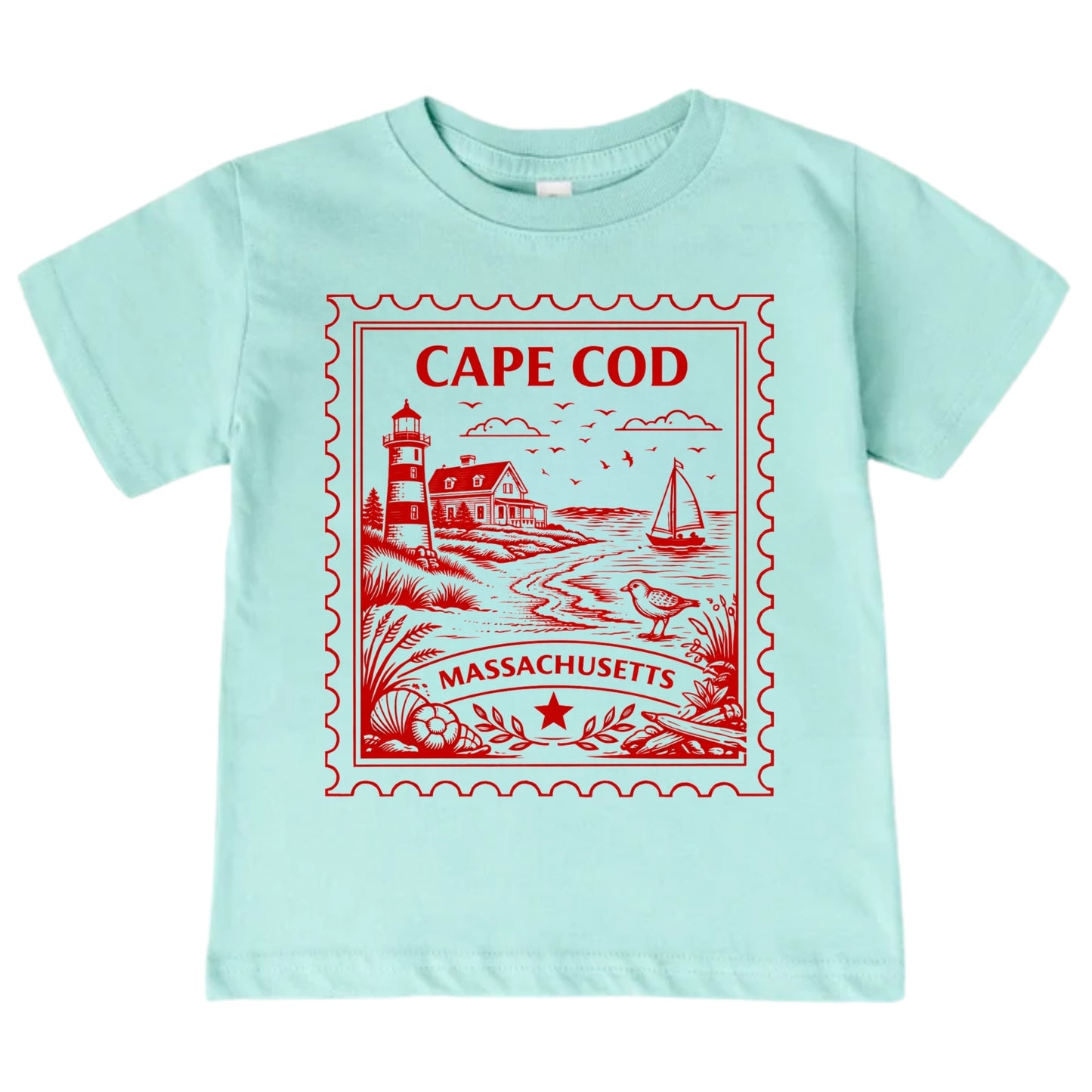 Cape Cod Massachusetts Kids Vintage Postage Stamp T-Shirt