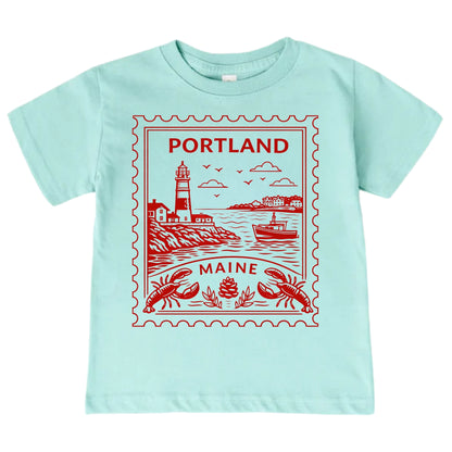 Portland Maine Kids Vintage Postage Stamp T-Shirt
