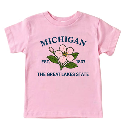 Michigan Apple Blossom Floral Kids T-Shirt