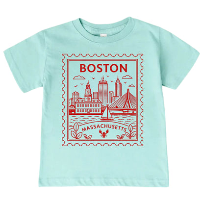 Boston Massachusetts Kids Vintage Postage Stamp T-Shirt