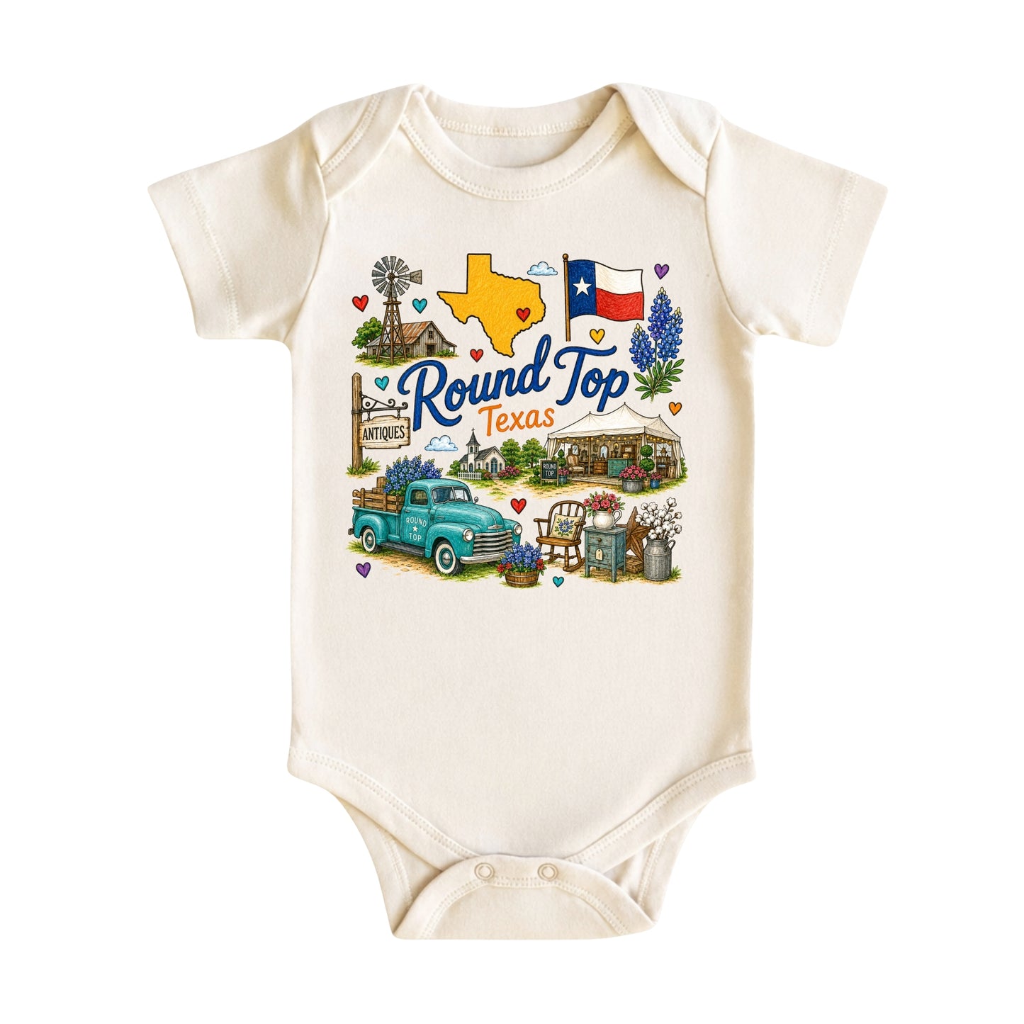 Round Top Texas Baby Bodysuit for Boys Girls
