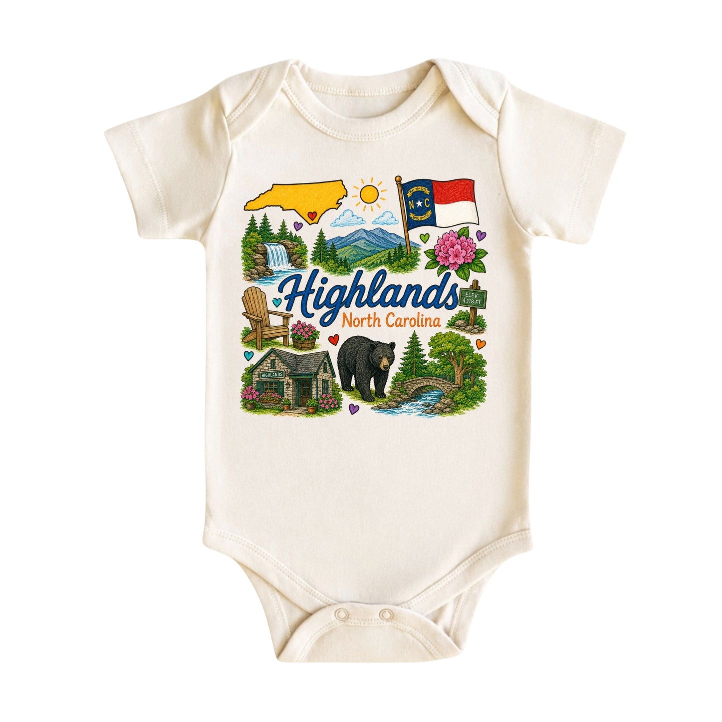 Highlands North Carolina Baby Bodysuit for Boys Girls