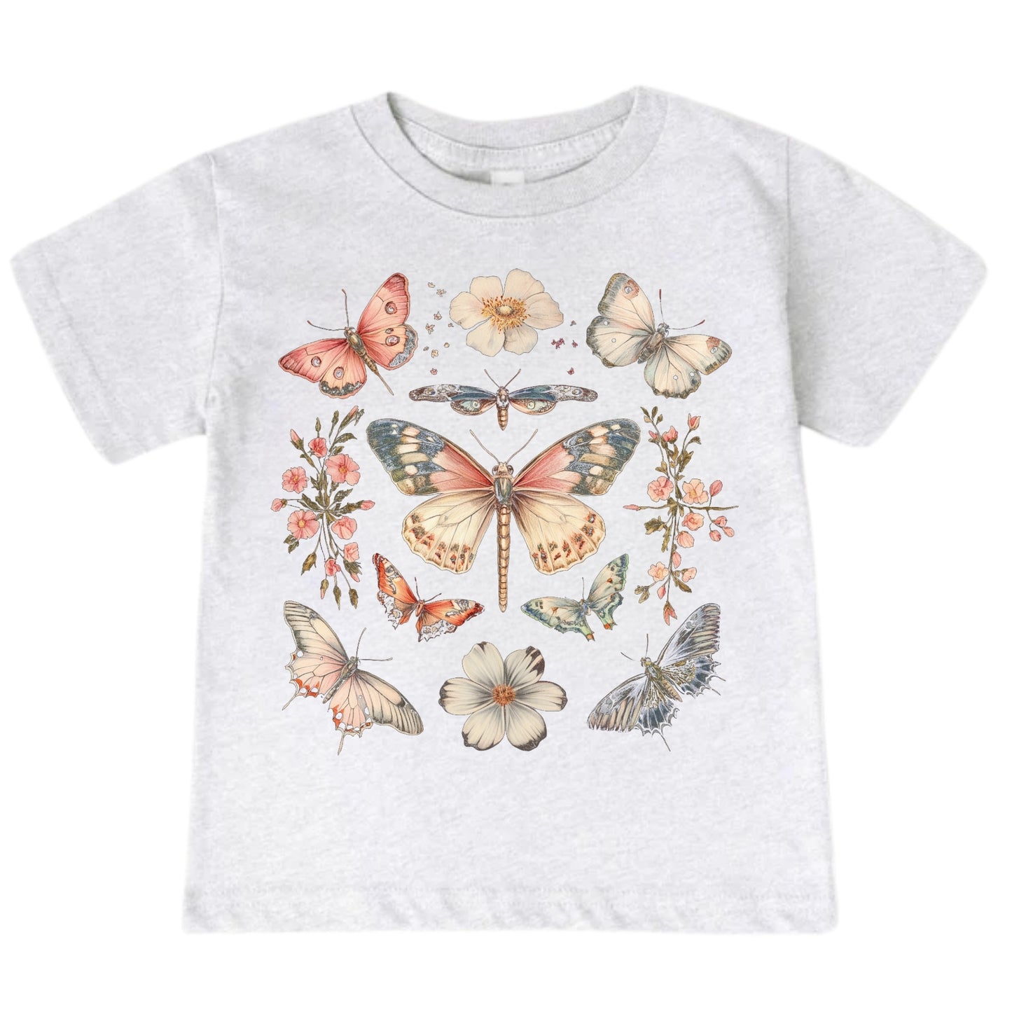 Vintage Watercolor Butterfly Garden Kids T-Shirt