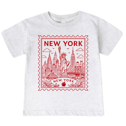 New York Kids Vintage Red Postage Stamp T-Shirt