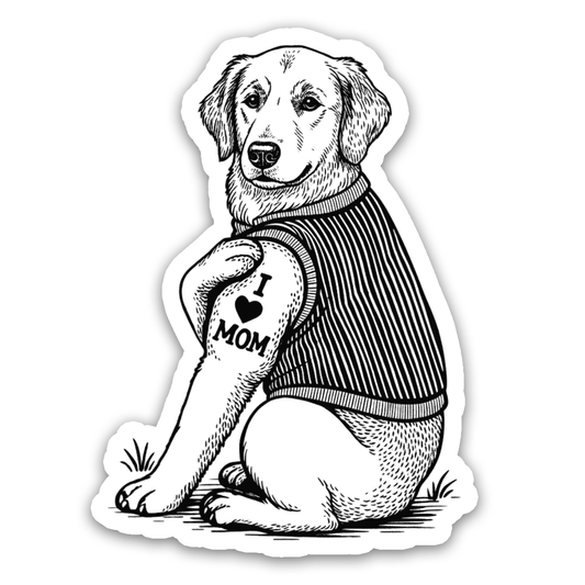 Golden Retriever with Tattoo - Dog Sticker