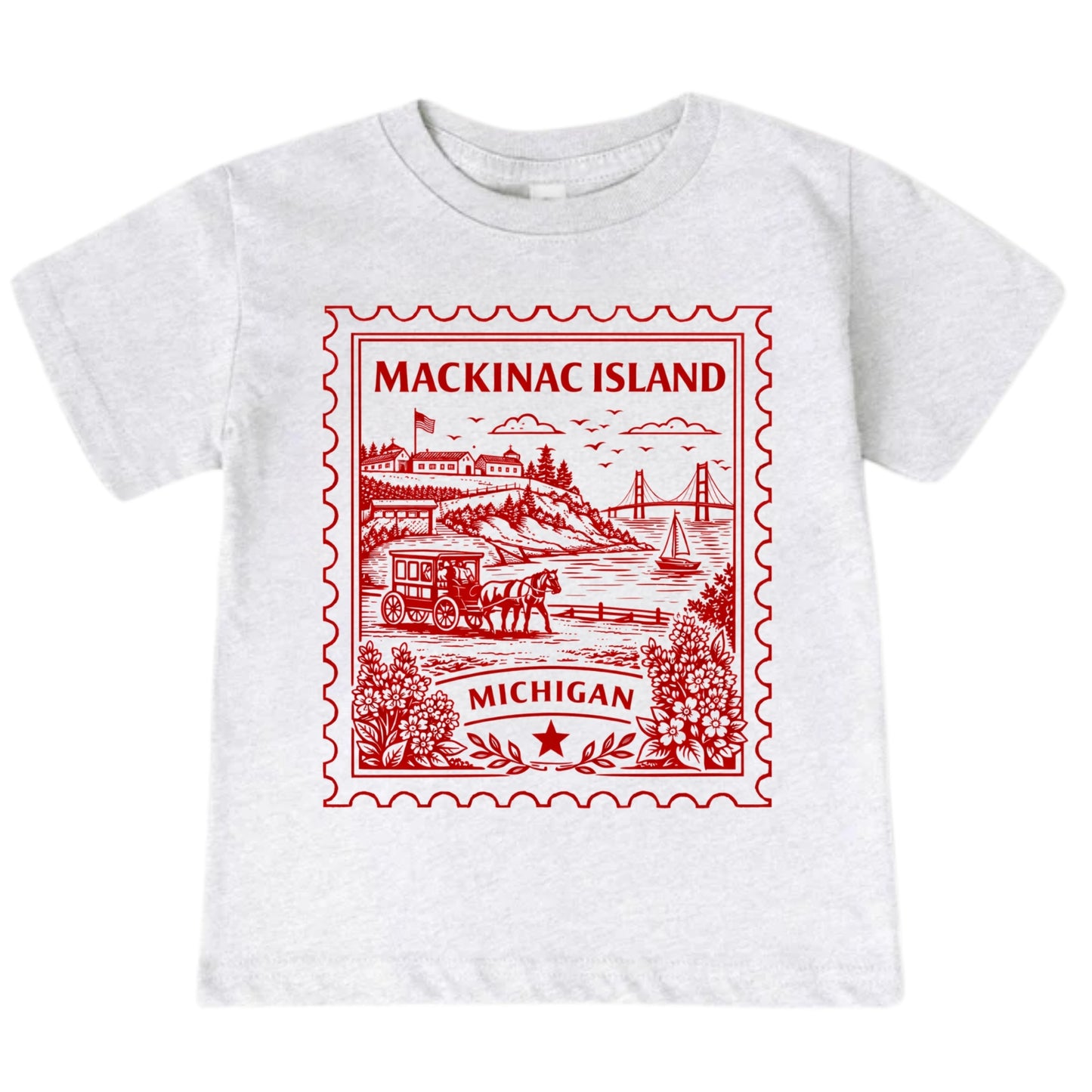 Mackinac Island Michigan Kids Vintage Postage Stamp T-Shirt