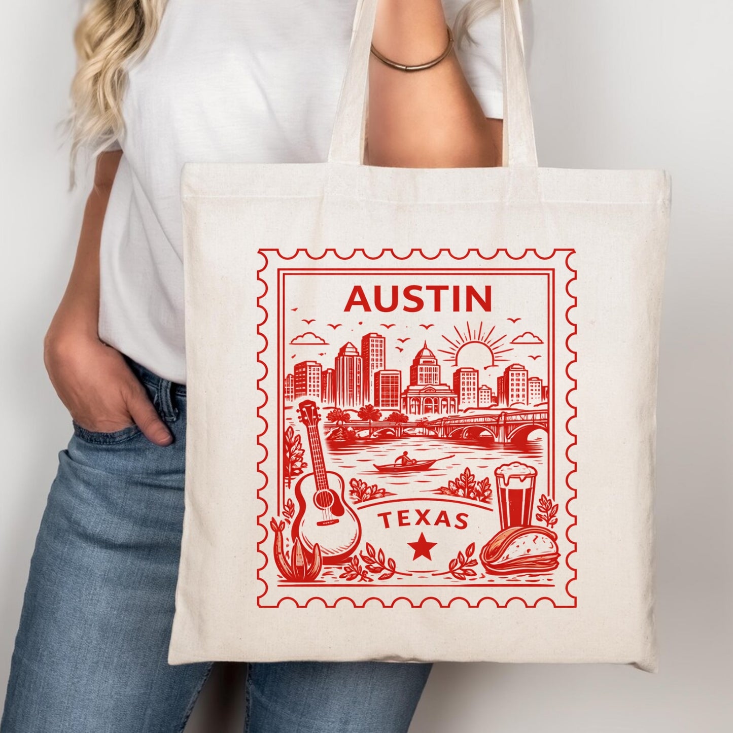 Austin Texas Vintage Postage Stamp Tote Bag