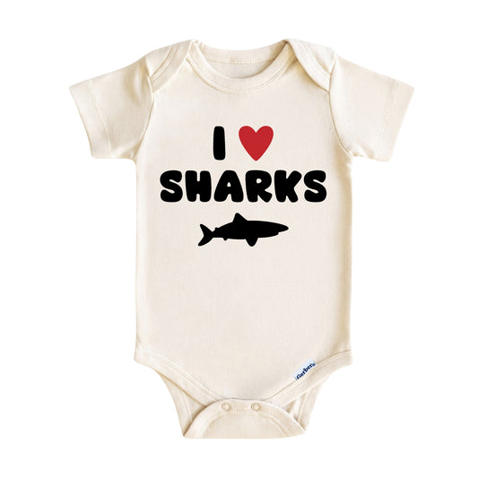 I Love Sharks Baby Onesie ® – Shark Lover Baby Bodysuit for Boys and Girls