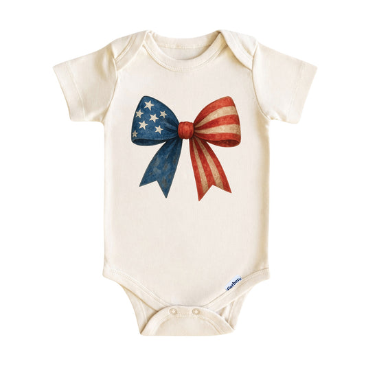 Patriotic Bow Baby Onesie ® – USA Flag Baby Bodysuit for Boys and Girls