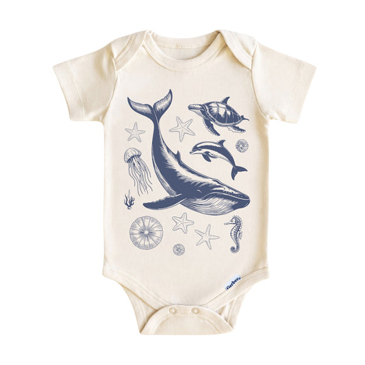 Vintage Ocean Animals Baby Onesie ® – Ocean Life Baby Bodysuit for Boys and Girls