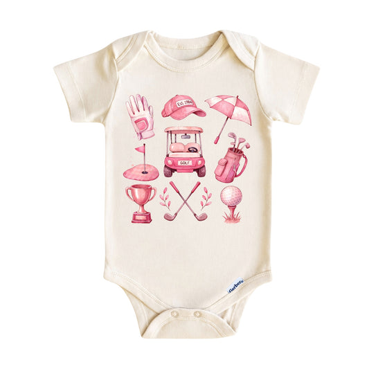 Pink Golfer Baby Girl Onesie ® – Golf Baby Bodysuit for Girls